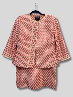 Doncaster Collection Textured Red and Cream Tweed Skirt Suit Set